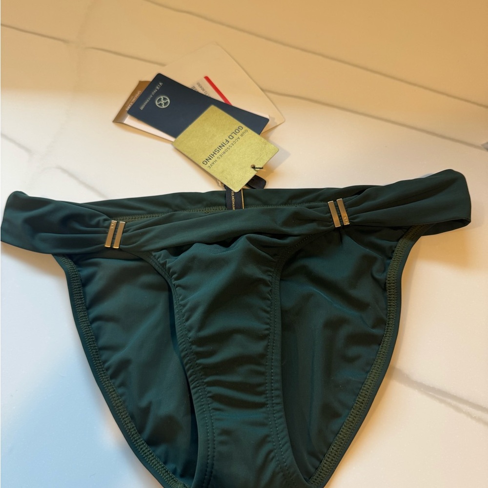 Vix Dark Green Bikini Bottom with Gold Accents